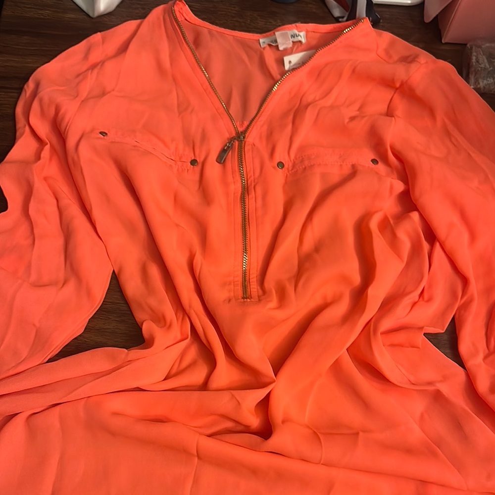 NWT Miss Avenue Coral Blouse with Gold Detailing !